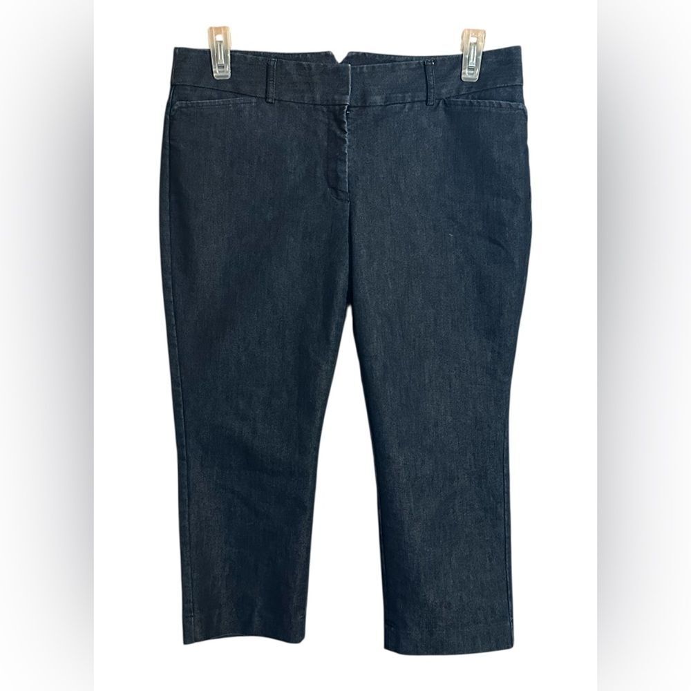 EXPRESS Dark Wash Blue Denim Flat Front Mid Rise Trouser Crop Ankle Pants SZ 10